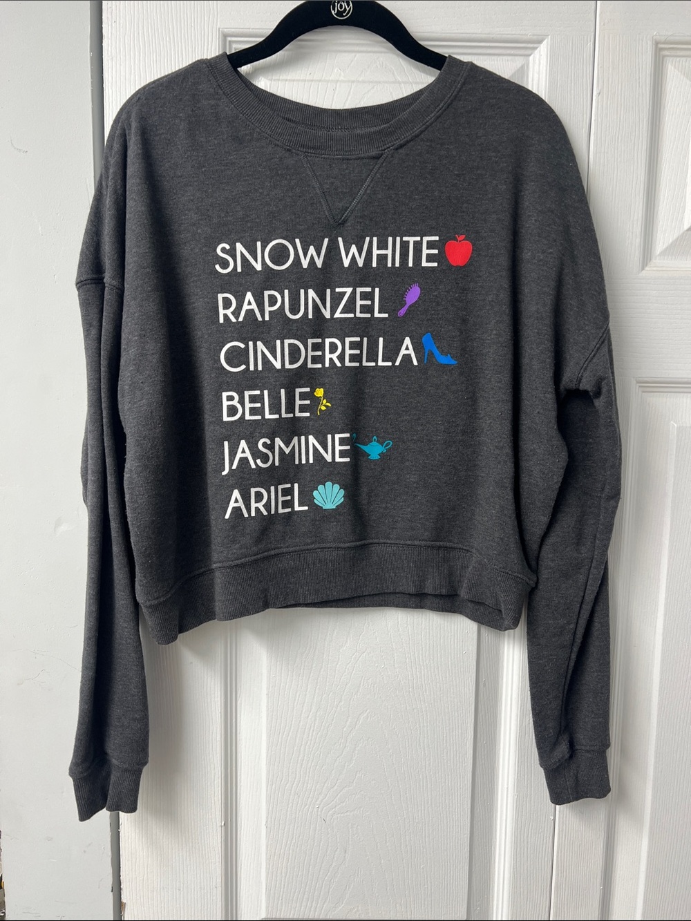 Dark Gray Crop Princess Names Graphic Sweatshirt - Women